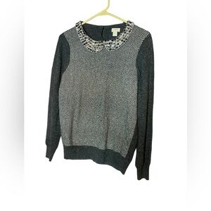 J. Crew Jeweled Bib Long Sleeve Sweater Size Medium